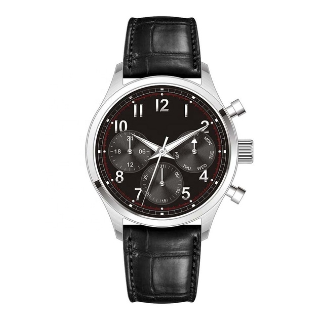316L Stainless Steel 40mm Customized LOGO  Japan Chronograph Quartz Movement  Leather Strap Men Watches