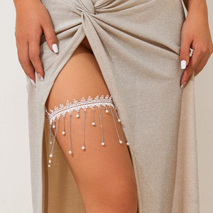 Chaîne de jambe élégante en imitation perle avec pompon pour femmes, bande élastique, <span class=keywords><strong>jarretière</strong></span>, bijoux de corps, accessoires de <span class=keywords><strong>mariage</strong></span>, cadeaux (BDJ006) - Product Image 3
