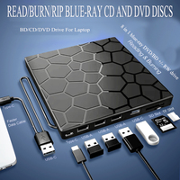 Grabadora de Blu-ray Externa 7 en 1, USB 3.0 Tipo-C, Grabadora Óptica Delgada de Blu-ray y DVD con Lector de Tarjetas SD/TF, 2 Puertos USB 3.0 Compatibles