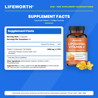 Lifeworth 1000mg Vitamine C Liposomale de Qualité Alimentaire Conçue pour une Meilleure Absorption et une Meilleure Digestion