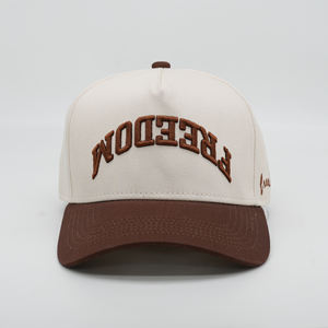 Geringe Mindestbestellmenge 100% Baumwolle Individuelles 3D-Stickerei-Logo Benutzerdefinierte Farbe Braun Zweifarbig A-Frame <span class=keywords><strong>5</strong></span>-<span class=keywords><strong>Panel</strong></span> Baseballkappe - Product Image 4