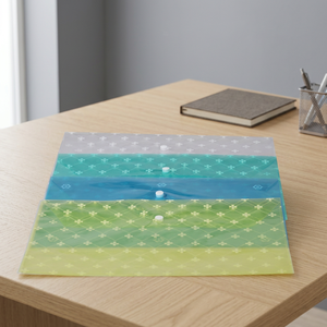 Pochette transparente pour documents format A4, motif imprimé, fermeture latérale, organiseur de fichiers, couleurs vert, bleu, gris, contenants en cristal - Product Image 3