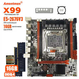 Hot Sell X99 <b>Motherboard</b> Set With Xeon 2676 V3 LGA2011-3 <b>CPU</b> 2pcs X 8GB = 16GB RAM Memory REG ECC DDR4 Dual Channels Xeon 267 - Product Image 1