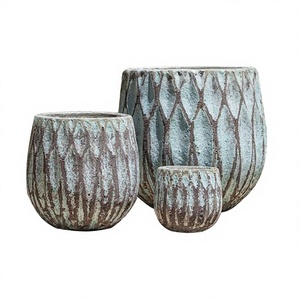Glazed <b>Ceramic</b> <b>Flower</b> <b>Pot</b> Round Planter Textured Indoor Outdoor Garden Home Decor - Product Image 1