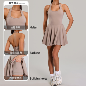 شعار مخصص الرسن عارية الظهر الصيف بلا أكمام فستان النساء قطعة واحدة مبطن Bodycon عارضة الرياضة جولف تنس اللباس - Product Image 2