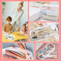 Trousse à crayons en PVC transparent de grande capacité Pochette à fermeture éclair pour stylo de papeterie en plastique transparent