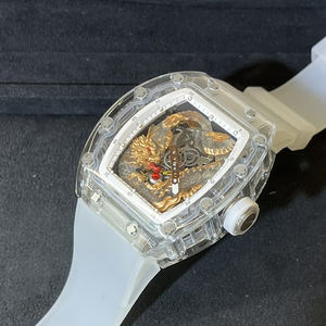 Reloj Mecánico Transparente con Forma de Barril para Hombre, Diseño de Dragón Dorado en 3D, Esfera Esqueleto, Reloj de Pulsera de Lujo y Moda - Product Image 3