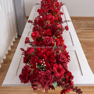 Camino de Mesa y <span class=keywords><strong>Centros</strong></span> de Mesa con <span class=keywords><strong>Flores</strong></span> Color Vino Tinto, Venta Especial, Caminos de Mesa de <span class=keywords><strong>Flores</strong></span> de Rosa de Seda Artificial Personalizados, Decoración para Mesa de Pasillo - Product Image 1