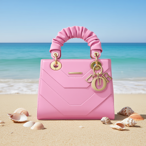 Bolso de Mano Rosa para Mujer Fana Imala, Bolso de Playa de Microfibra con Correa Única y Adornos de Letras, para Uso Diario Informal - Product Image 2
