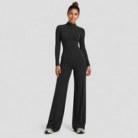 Ensemble de yoga pour femmes : Veste zippée, pantalon large taille haute, col montant, séchage rapide, pour la course et le fitness, vente en gros, personnalisation de logo