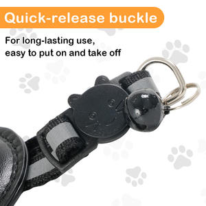 Hotselling nieuwe stijl kattenhalsband met reflecterende strip, PU Airtag houder, bel en verstelbare sluiting met veiligheidsgesp. - Product Image 5
