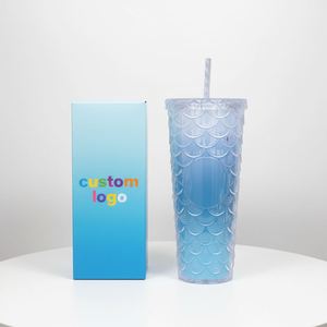 Nouveauté : Gobelet en plastique à double paroi personnalisé de 24 oz avec paillettes effet écailles de sirène, sans BPA, écologique, pour adultes - Product Image 1