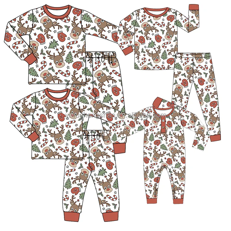 Ensembles de pyjamas assortis pour la famille en coton à impression personnalisée de Noël Ensemble de vêtements pour la famille de haute qualité