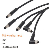 Konektor Kabel Sensor M8 3 Pin Sudut Kanan Lurus Jantan Betina Tahan Air IP67 Berlapis Emas Kuningan dengan Selubung PVC 60V Panjang 1m