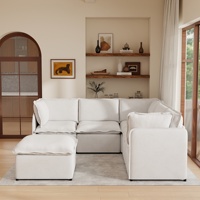 Canapé modulaire sectionnel VOXHOME, style minimaliste italien contemporain, tissu imitation lin, éponge haute densité, meubles de salon