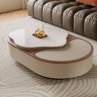 Table basse relevable de luxe moderne en bois et marbre irrégulier avec rangement, mobilier de salon multifonctionnel au design décoratif