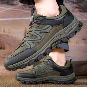 Chaussures de randonnée pour hommes, bout rond, doublure en maille, semelle extérieure en caoutchouc, respirantes, toutes saisons, chaussures de marche en plein air, coupe basse, grande taille - Product Image 4