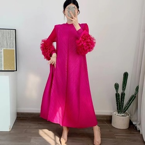 Design Sense Long Dress Popular New Vestido Style Solid Color Temperament Loose <b>Large</b> Pleated Women's Elegant Dress - Product Image 6