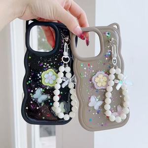 Coque de téléphone BAILI tendance avec oreilles de chat, paillettes et bord ondulé, bracelet pendentif pour iPhone/<span class=keywords><strong>OPPO</strong></span>/VIVO/Redmi/Infinix - Product Image 4