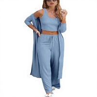Ensemble 3 pièces pour femmes, coupe ample, en tricot, avec cardigan à manches longues, haut court et pantalon large