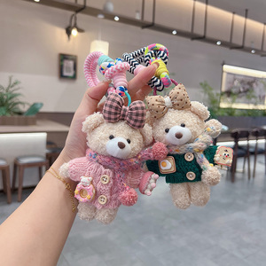 Lindo llavero de oso de peluche con bufanda y lazo, colgante creativo de dibujos animados, adorno de moda para colgar en la bolsa, llavero Kawaii para regalo - Product Image 1