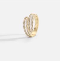 Bagues de mariage unisexes en acier inoxydable plaqué or 18 carats double couche avec zircon, idéales pour fiançailles, anniversaire, fête, cadeau pour couple