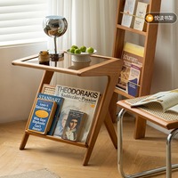 Table d'appoint en rotin et bois avec plateau en verre, mini étagère de rangement pour salon, meuble de café, vente en gros