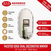 Miroir LED intelligent pour projets hôteliers, avec capteur tactile, fixation murale, bord faceté, ovale, pour salle de bain et toilettes