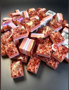 Juego de Mahjong Americano Personalizado de Lujo CHIVAN, con Fichas Acrílicas Transparentes con Diseño Floral de Ámbar y Melocotón, Talladas Artísticamente, para Coleccionistas - Product Image 2