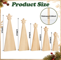 5 pièces, 5 tailles, découpeurs en bois de pin pour sapins de Noël, décorations en forme d'étoile |   Bloc de bois brut non fini, couleur bois naturel rustique, décoration intérieure à peindre
