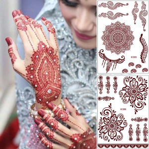 Autocollants de <span class=keywords><strong>tatouage</strong></span> temporaire en papier, motif floral géométrique rouge-brun sexy, imperméables, pour femmes, fournitures pour le Festival des Lanternes - Product Image 1