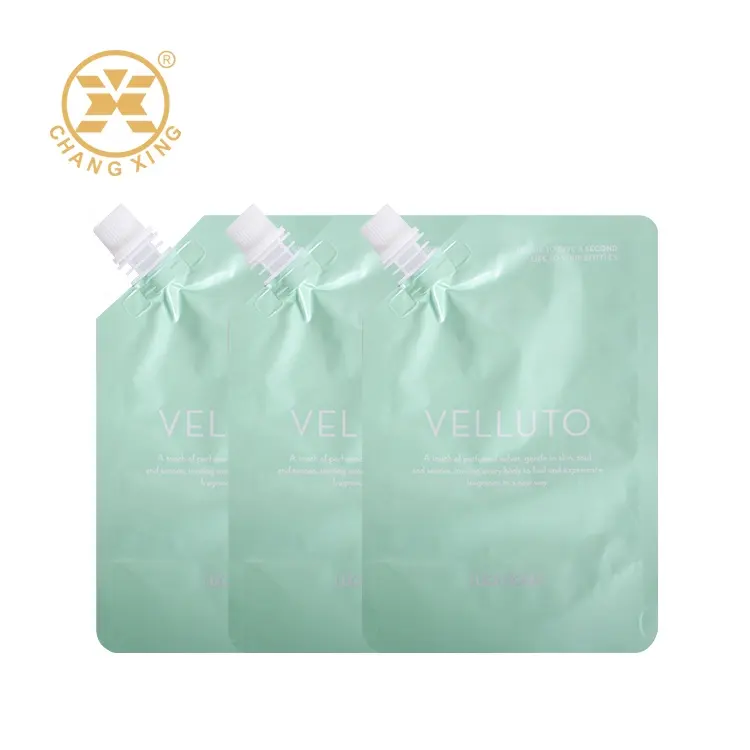 Logo kustom cetak ramah lingkungan 250g sampo kemasan sachet sampo laminasi dapat ditutup kembali kantong plastik kosmetik dengan cerat