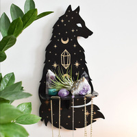 Étagère murale en bois Chat Noir Loup, support mural flottant Lune Étoile Céleste, décoration d'autel Wiccan pour bougies et cristaux