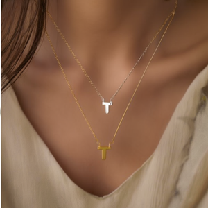 Collana con ciondolo a forma di lettera T in acciaio inossidabile, 1 cm, monofacciale, per donna, gioielli, catena sottile, collane con ciondolo. - Product Image 2