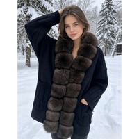 OFTBUY 2026 Nouvelle Veste Cardigan en Cachemire Tricoté pour Femme, Mélange de Laine de Luxe, Vraie Grande Fourrure de Renard, Manches Chaudes, Coupe Oversize