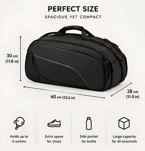 Grand sac de raquette de padel noir résistant à l'eau, léger, durable, sac à dos de sport pour le tennis, les voyages et la plage - Product Image 2