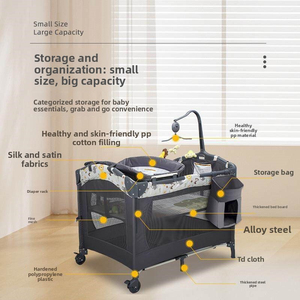 Lit bébé pliable multifonctionnel de qualité supérieure avec table à langer et fonction d'ajout au lit parental, pour 0-36 mois, structure métallique - Product Image 4