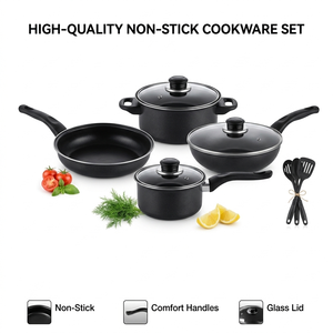 Batterie de cuisine en fonte antiadhésive 13 pièces, comprenant une poêle à frire de 20 cm, des casseroles de 18/20 cm, une casserole à lait de 16 cm et 6 spatules, compatible tous feux - Product Image 1