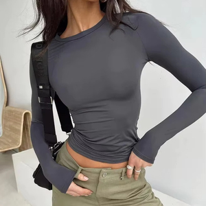 Pullover estivo Casual Slim Fit da <span class=keywords><strong>donna</strong></span> Sexy camicia attillata con tinta unita t-Shirt Top t-Shirt in tinta unita - Product Image 1