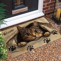 Tapis de bienvenue Kongyu Home Textiles Vivid 3D Broken Wall Cat, motif chaton mignon, antidérapant, tapis de sol à empreintes de pattes d'animaux
