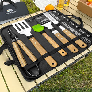 Ensemble d'outils de barbecue ANJUKE en acier inoxydable et <span class=keywords><strong>bois</strong></span>, trois pièces, avec fourchette résistante à la chaleur, spatule et <span class=keywords><strong>pince</strong></span> <span class=keywords><strong>pour</strong></span> le camping en plein air - Product Image 6
