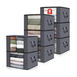 Clothes Storage Bag Foldable Storage Bin Closet Organizer Reinforced Handle Sturdy Fabric Clear Window