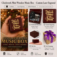 Mini boîte à musique rouge bordeaux Sankyo en bois gravée au laser, design personnalisé, thèmes jeux, films, anime, bijoux, cadeau, OEM, vente en gros, 18 notes, manuelle
