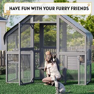 Catio Modern Outdoor Enclosure Large Wooden House with Waterproof Roof Bridges Compatible Wall-Pet <b>Doors</b> - Product Image 6