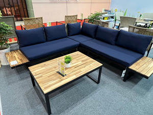 [BeNK] Conjuntos de Sofás Modernos de Madera de Acacia para Exteriores, para Porche, Jardín, Patio Trasero, Estructura de Acero con Recubrimiento en Polvo, Color de Cojín Personalizable - Product Image 2