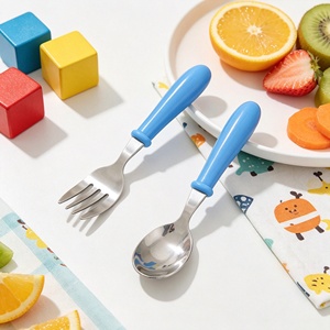 Portable Travel Stainless Steel Toddler <b>Spoon</b> <b>Fork</b> <b>Set</b> Plastic Handle Kids Breakfast Flatware Cutlery - Product Image 5