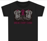 Transfert thermocollant à strass motif 'Break Every Chain' en cristal, pour verre, fixation à chaud, avec ruban rose et thème Cancer