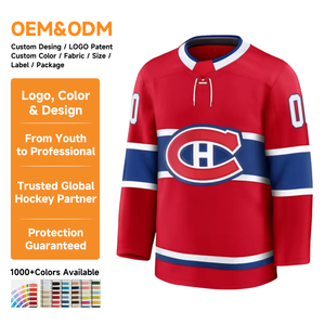 Jersey Hoki Es Pria Merah Sublimasi Grosir OEM & ODM Ramah Lingkungan Bernapas Cepat Kering Lengan Panjang Seragam untuk Dewasa - Product Image 2