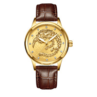 Jam Tangan Pria Gaya Cina Quartz dengan Dial Relief Naga 3D, Berlian, dan Baja Anti Karat, untuk Bisnis
