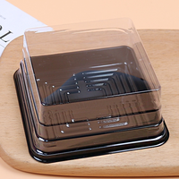 Boîte d'emballage alimentaire jetable en plastique PET carrée pour gâteaux, pâtisseries, sushis, sucre, avec couvercle transparent et base noire et dorée